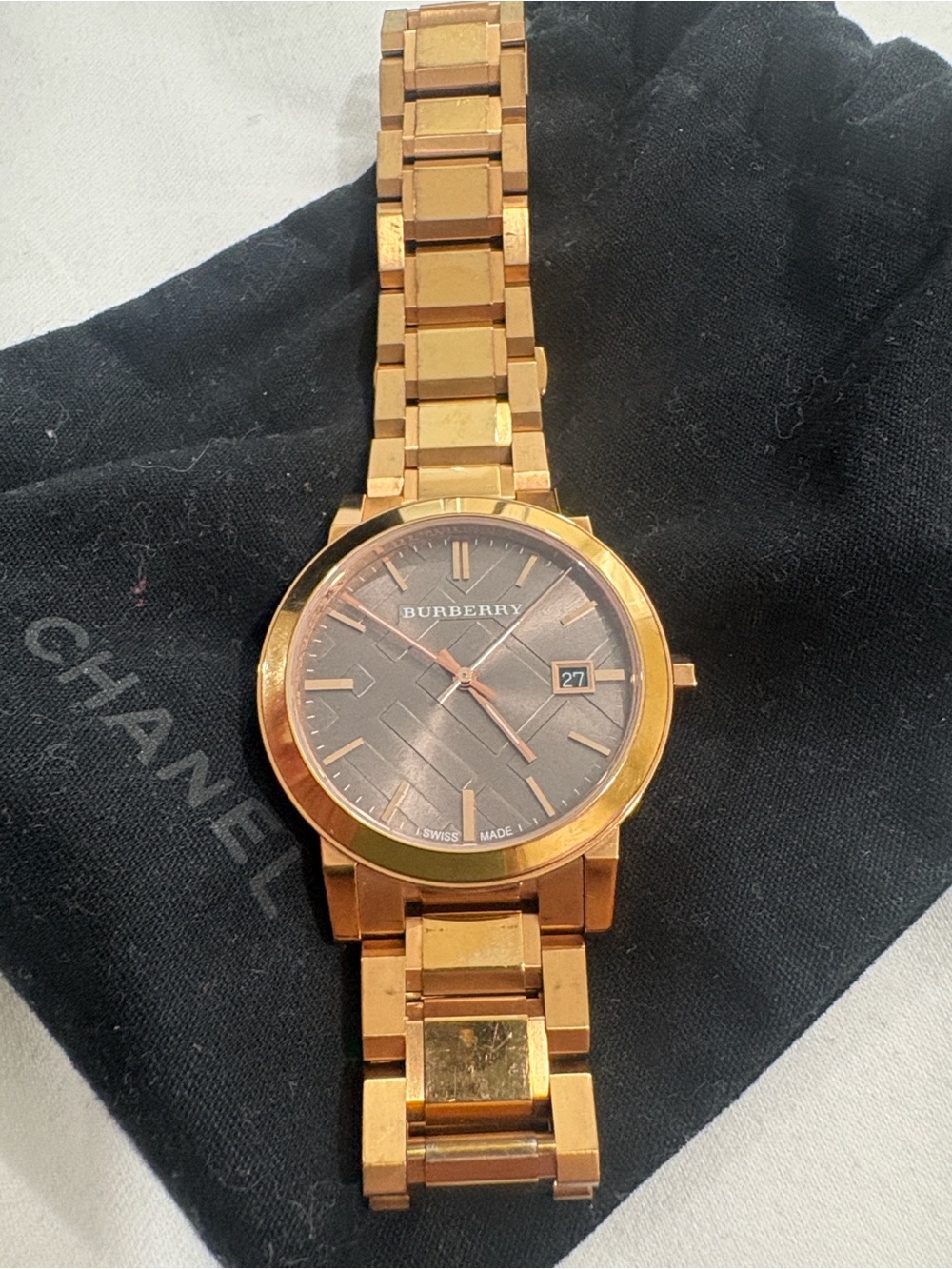 Burberry Gold-Tone Stainless Steel Watch with Gray Dial